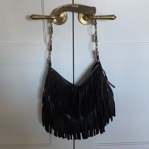 Dark Brown suede w/leather fringe antler handle